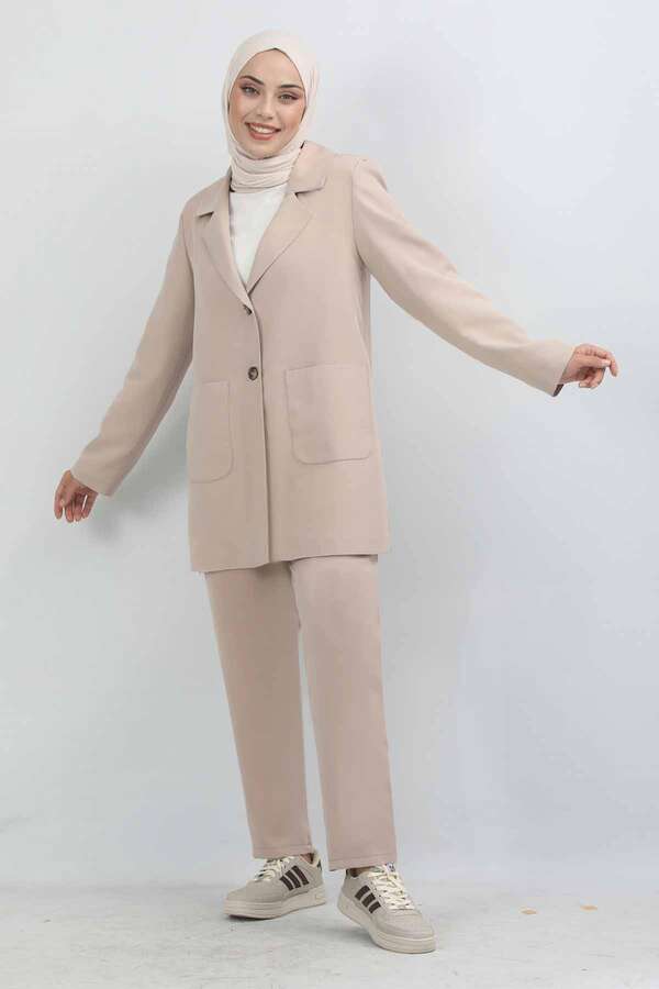 Oversize Ceket Pantolon Takım Vizon - 4