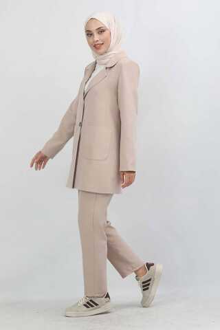 Oversize Ceket Pantolon Takım Vizon - 6