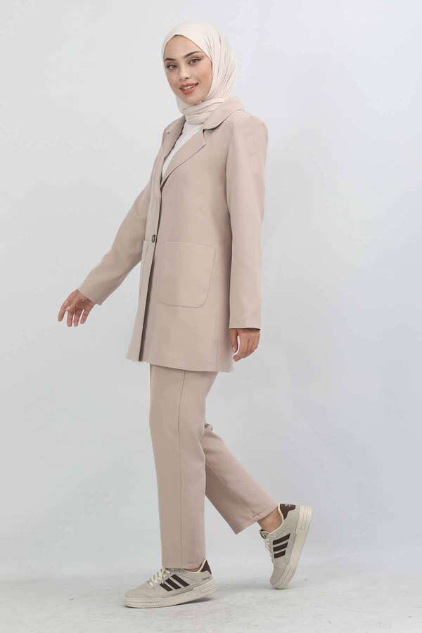 Oversize Ceket Pantolon Takım Vizon - 6