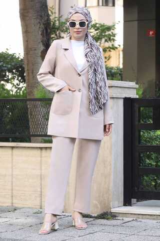 Oversize Ceket Pantolon Takım Vizon - 1