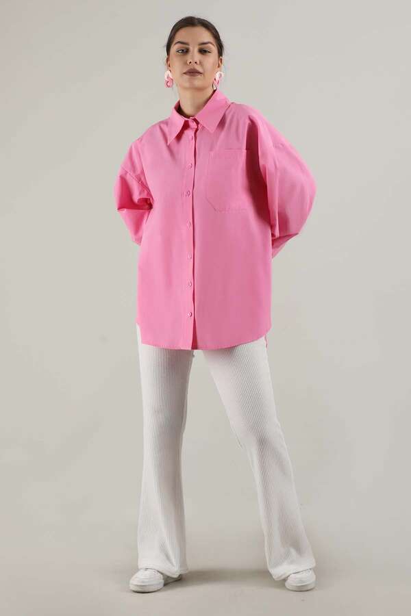 Oversize Cepli Gömlek Pembe - 1
