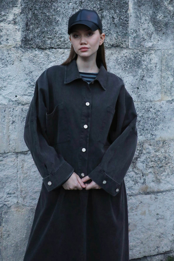 Oversize Denim Ceket Gri - 1