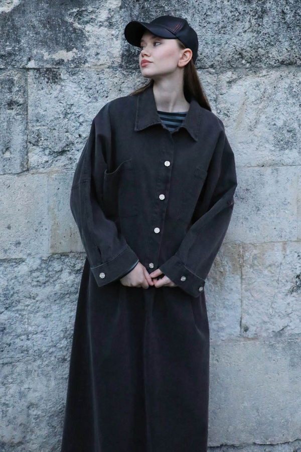 Oversize Denim Ceket Gri - 2