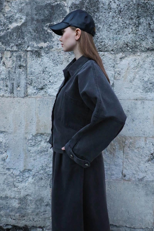 Oversize Denim Ceket Gri - 4