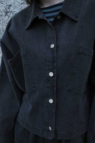 Oversize Denim Ceket Gri - 3
