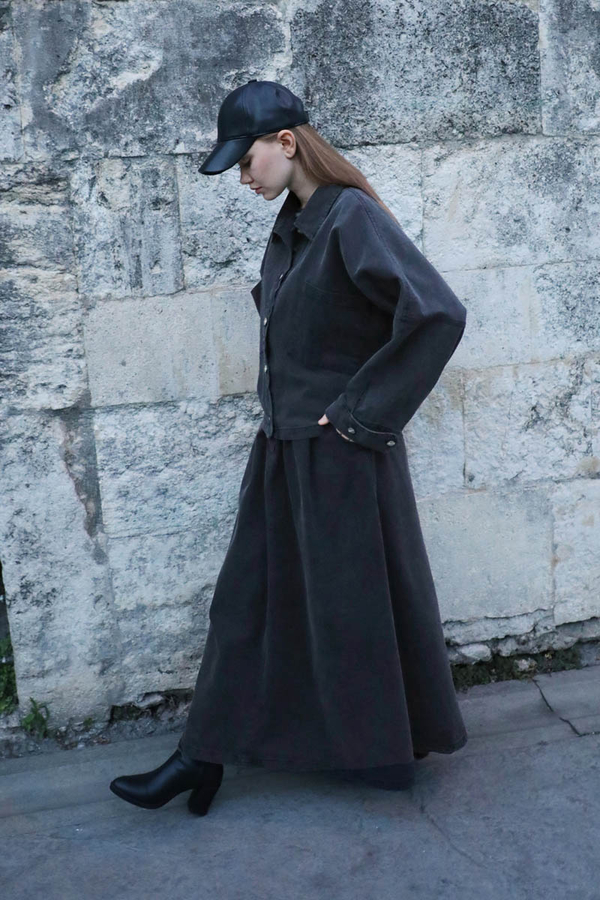 Oversize Denim Ceket Gri - 5
