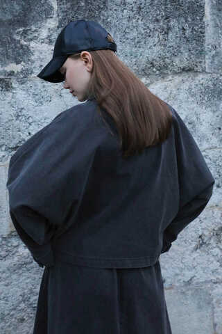 Oversize Denim Ceket Gri - 7