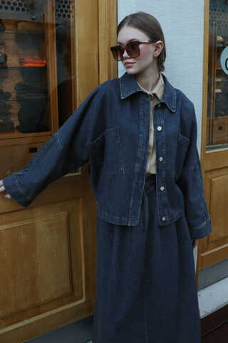 Oversize Denim Ceket Mavi - 1