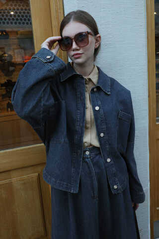 Oversize Denim Ceket Mavi - 4
