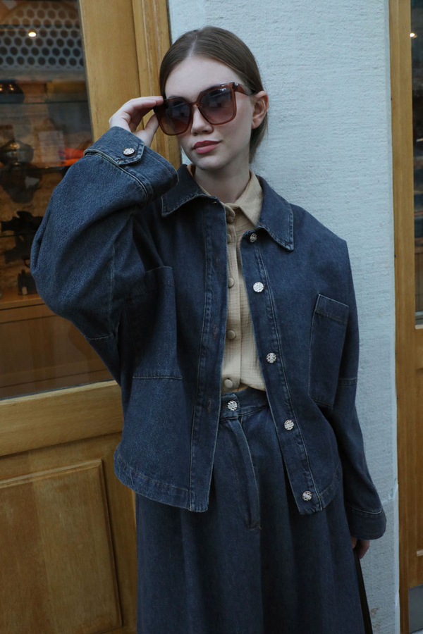 Oversize Denim Ceket Mavi - 4