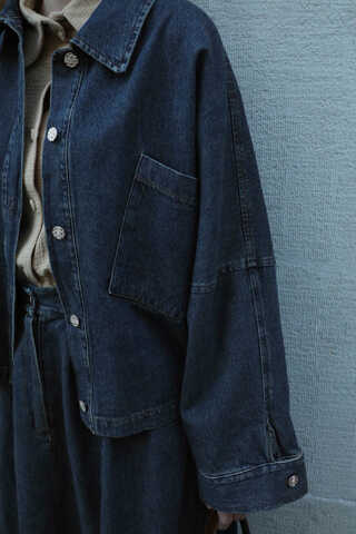 Oversize Denim Ceket Mavi - 5