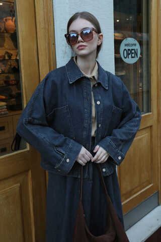 Oversize Denim Ceket Mavi - 3
