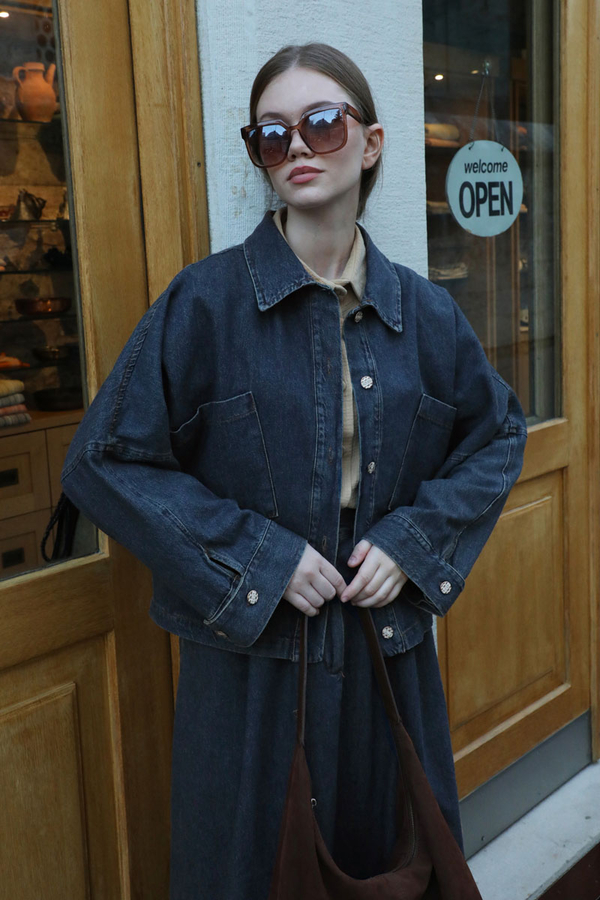 Oversize Denim Ceket Mavi - 3