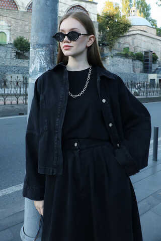 Oversize Denim Ceket Siyah - 1