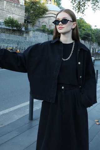 Oversize Denim Ceket Siyah - 5
