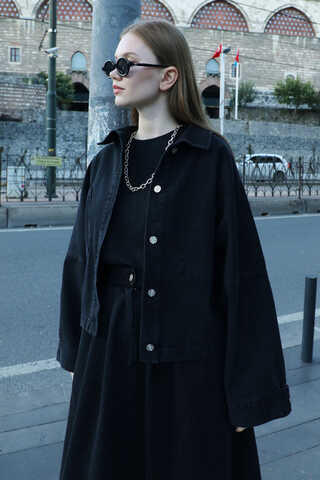 Oversize Denim Ceket Siyah - 3