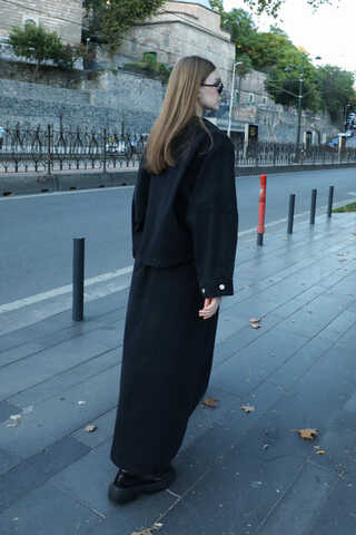 Oversize Denim Ceket Siyah - 6