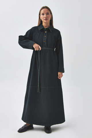 Oversize Denim Dress Dark Blue - 1