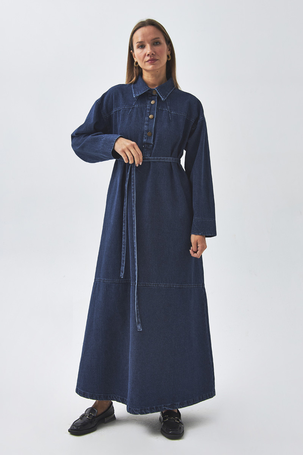 Oversize Denim Elbise Açık Mavi - 5