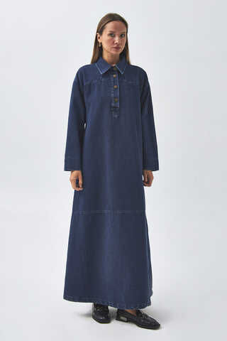 Oversize Denim Elbise Açık Mavi - 2