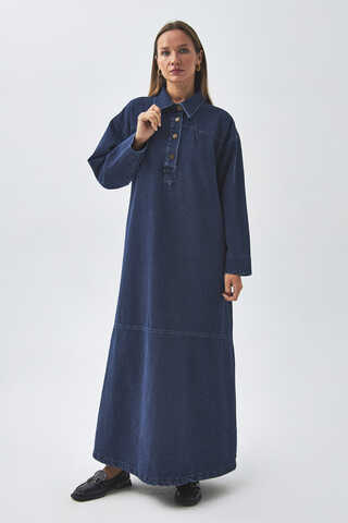 Oversize Denim Elbise Açık Mavi - 3