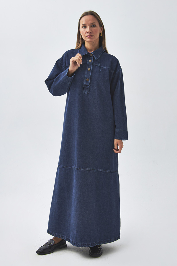 Oversize Denim Elbise Açık Mavi - 3