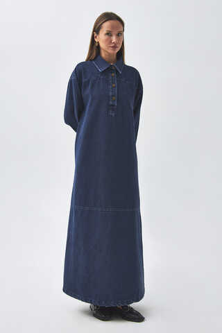 Oversize Denim Elbise Açık Mavi - 4