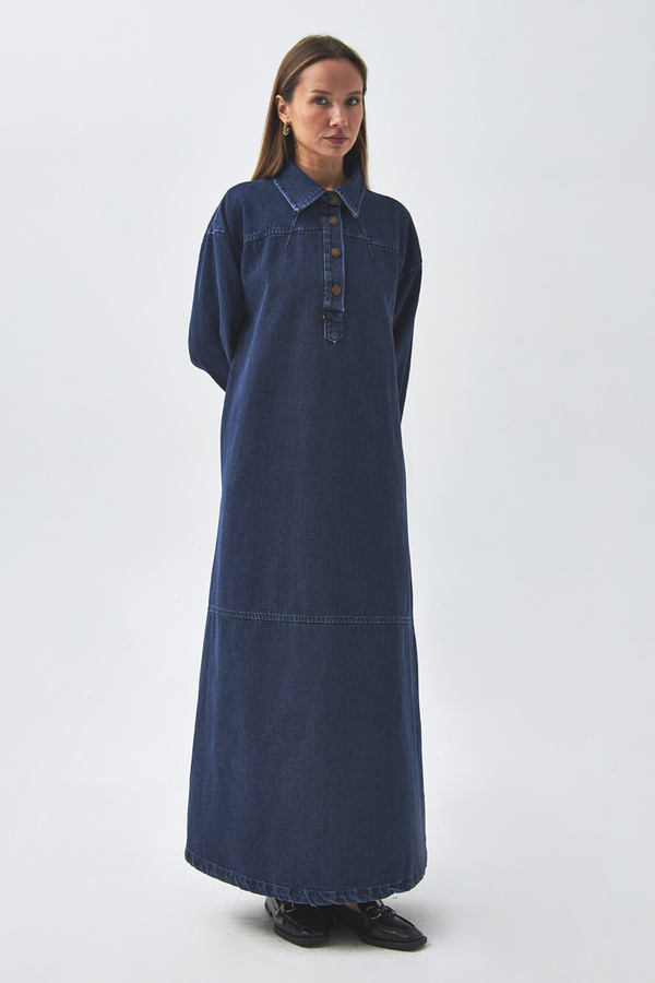 Oversize Denim Elbise Açık Mavi - 4