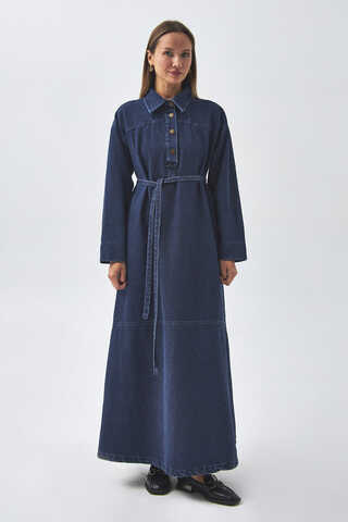 Oversize Denim Elbise Açık Mavi - 1