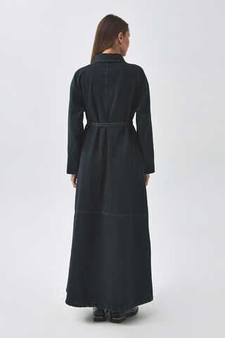 Oversize Denim Elbise Koyu Mavi - 8
