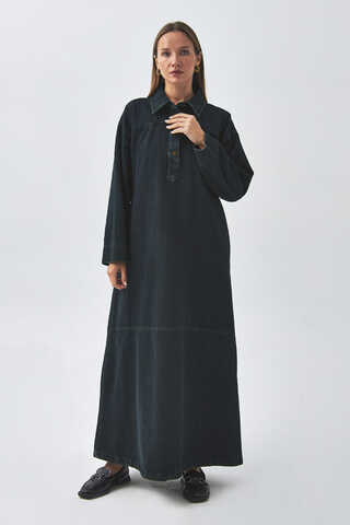 Oversize Denim Elbise Koyu Mavi - 3