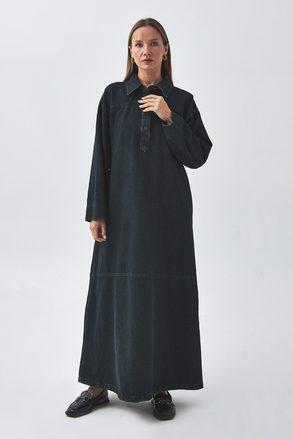Oversize Denim Elbise Koyu Mavi - 3