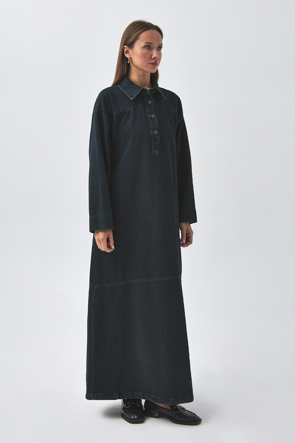 Oversize Denim Elbise Koyu Mavi - 4