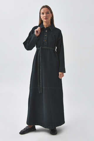 Oversize Denim Elbise Koyu Mavi - 6