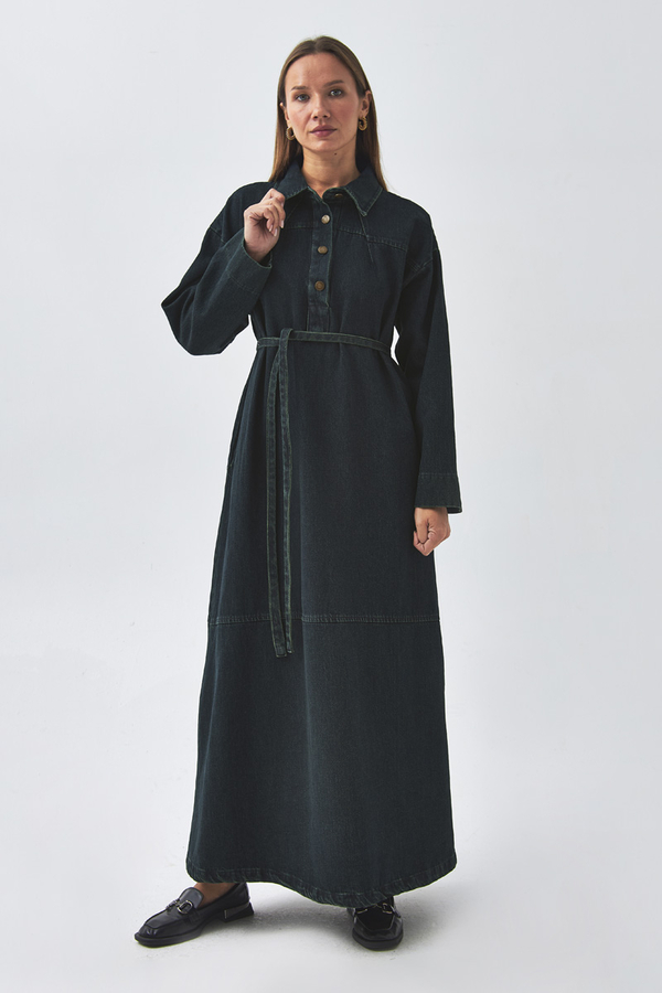 Oversize Denim Elbise Koyu Mavi - 6