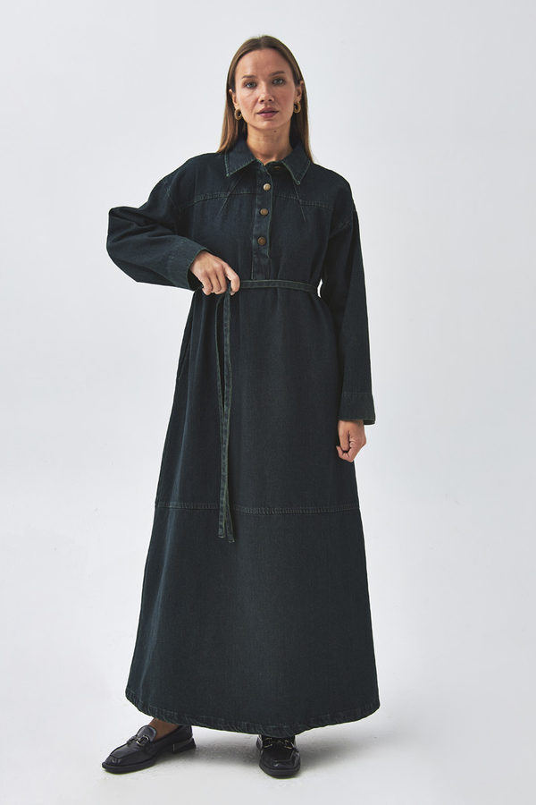 Oversize Denim Elbise Koyu Mavi 