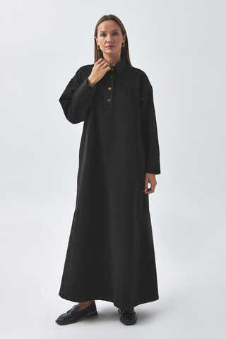 Oversize Denim Elbise Siyah - 3
