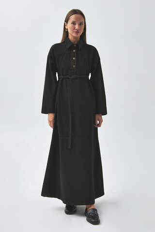 Oversize Denim Elbise Siyah - 6