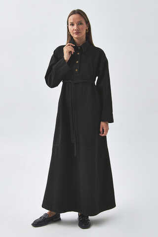 Oversize Denim Elbise Siyah - 1