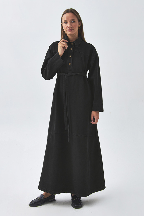 Oversize Denim Elbise Siyah - 1