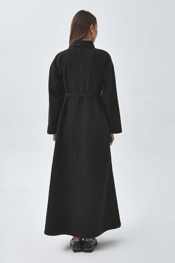 Oversize Denim Elbise Siyah - 9
