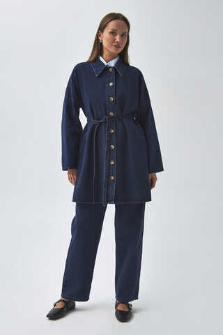 Oversize Denim Gömlek Açık Mavi - 9