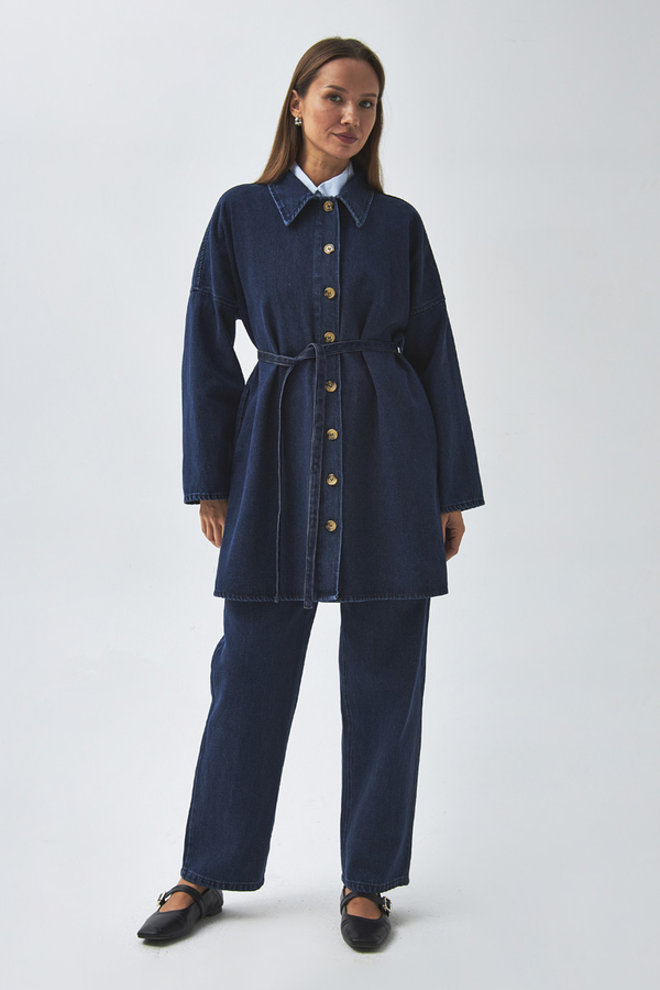 Oversize Denim Gömlek Açık Mavi - 9