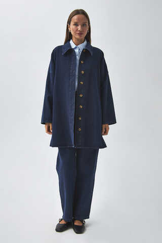 Oversize Denim Gömlek Açık Mavi - 11