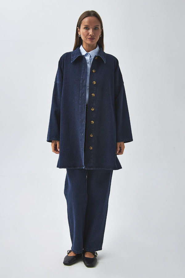 Oversize Denim Gömlek Açık Mavi - 11