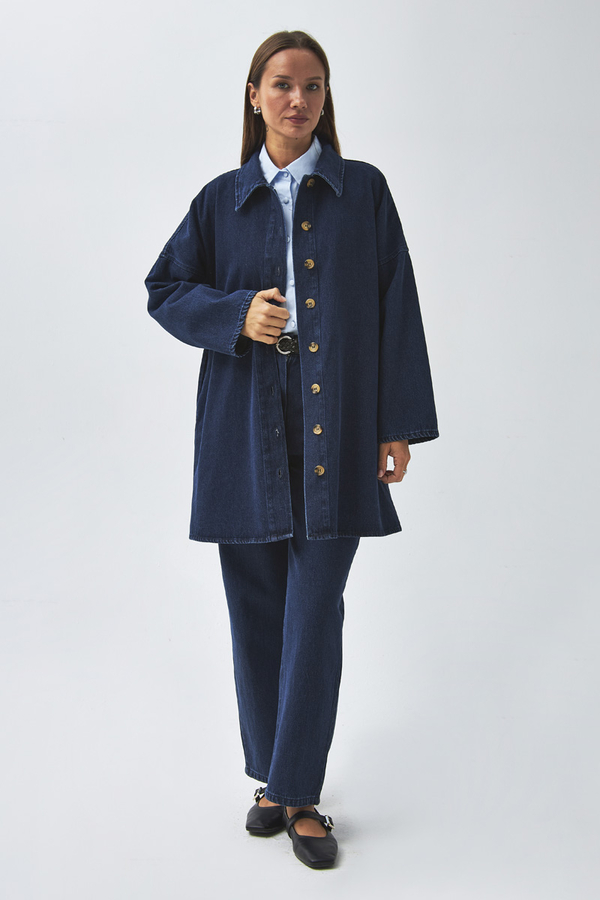 Oversize Denim Gömlek Açık Mavi - 12