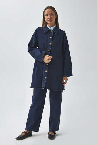 Oversize Denim Gömlek Açık Mavi - 4