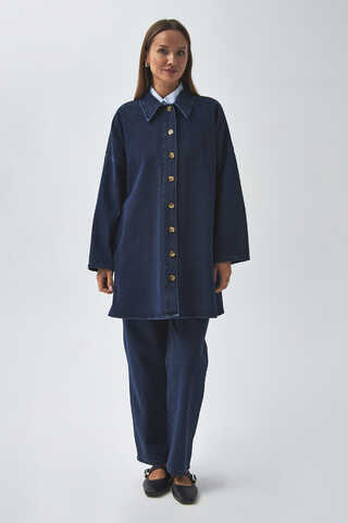 Oversize Denim Gömlek Açık Mavi - 6