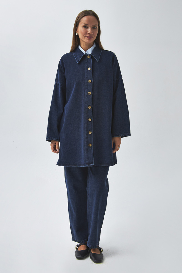 Oversize Denim Gömlek Açık Mavi - 6