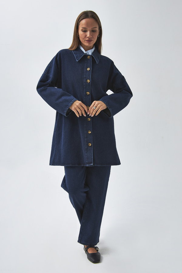 Oversize Denim Gömlek Açık Mavi - 3